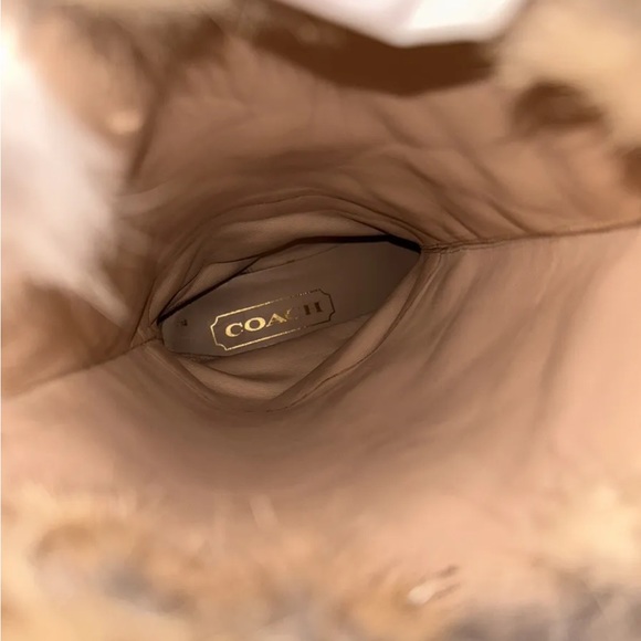 COACH Deeann Signature Boots Camel Tan Suede Buckle Rabbit Fur Trim Size 7B - Picture 12 of 13